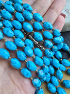 Antique Art Deco Long Speckled Black & Blue Knotted Glass Bead Necklace