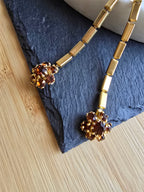 Vintage Pennino Style Floral Brown Rhinestone Gold Tone 1940s Statement Necklace
