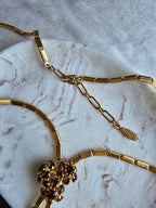 Vintage Pennino Style Floral Brown Rhinestone Gold Tone 1940s Statement Necklace