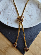 Vintage Pennino Style Floral Brown Rhinestone Gold Tone 1940s Statement Necklace