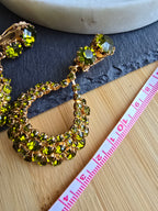 Vintage Green Rhinestone Glass Gold Plated Clip On Dangle Statement Earrings 60s