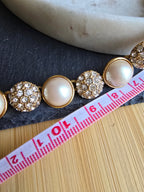 Vintage Faux Pearl & Crystal Glass Circle Statement Gold Tone Necklace