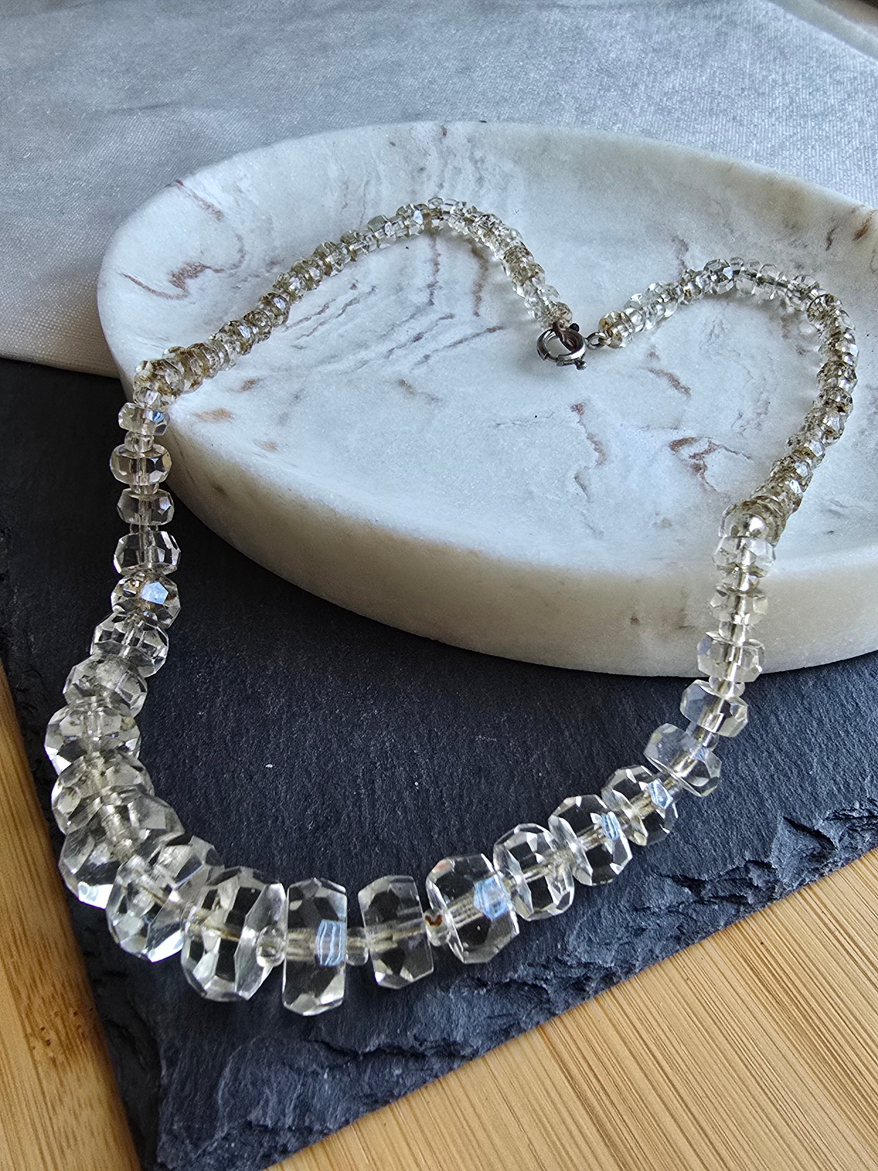 Antique Art Deco Crystal Glass Bead Necklace, Antique Jewellery