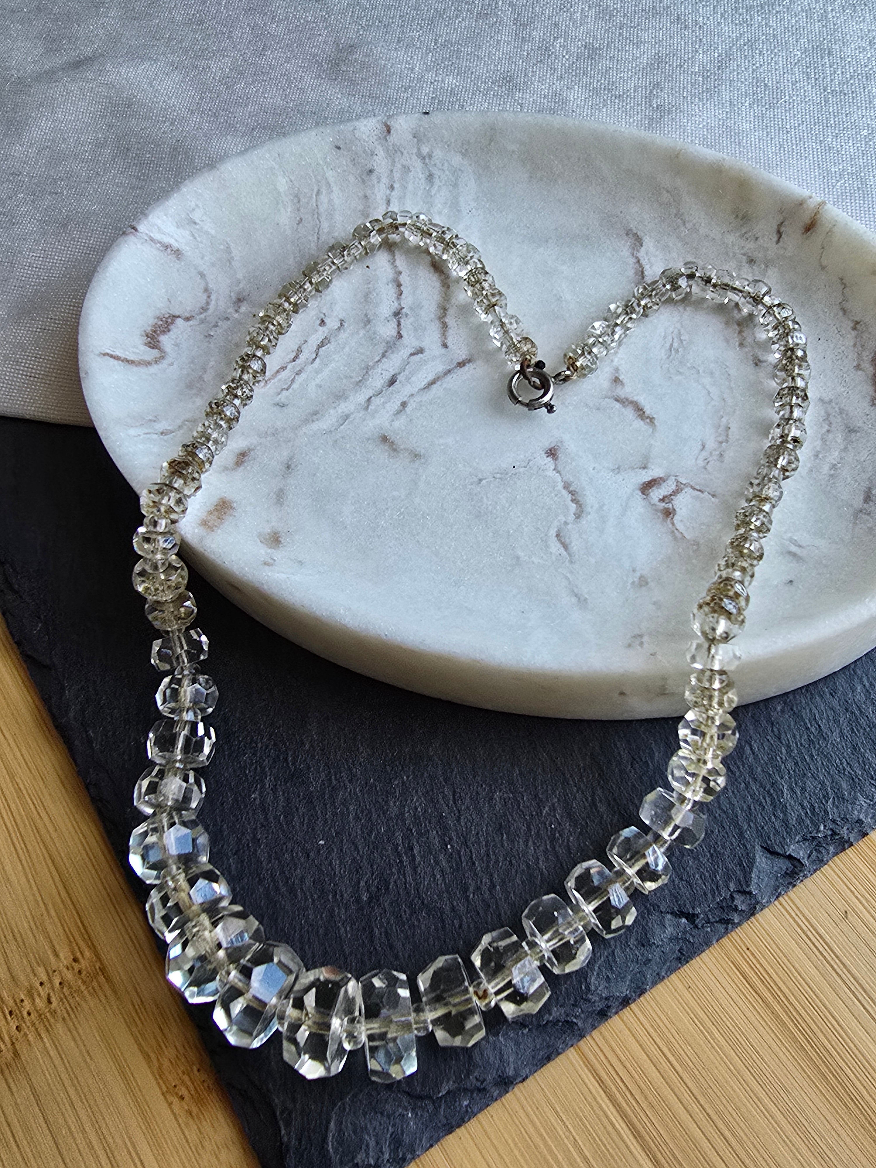 Antique Art Deco Crystal Glass Bead Necklace, Antique Jewellery