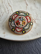 Antique Floral Boutique Micro Mosaic Brooch Stamped Italy, Gold Tone, Italian Grand Tour