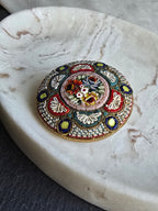 Antique Floral Boutique Micro Mosaic Brooch Stamped Italy, Gold Tone, Italian Grand Tour