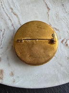 Antique Floral Boutique Micro Mosaic Brooch Stamped Italy, Gold Tone, Italian Grand Tour
