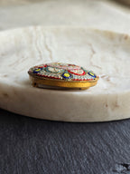 Antique Floral Boutique Micro Mosaic Brooch Stamped Italy, Gold Tone, Italian Grand Tour