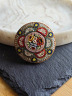 Antique Floral Boutique Micro Mosaic Brooch Stamped Italy, Gold Tone, Italian Grand Tour