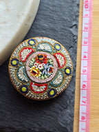 Antique Floral Boutique Micro Mosaic Brooch Stamped Italy, Gold Tone, Italian Grand Tour