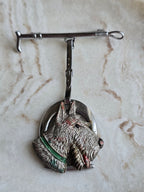 Art Deco Vintage Leash & Hanging Scotty Dog Brooch, Silver Tone, Unsigned Costume Jewellery