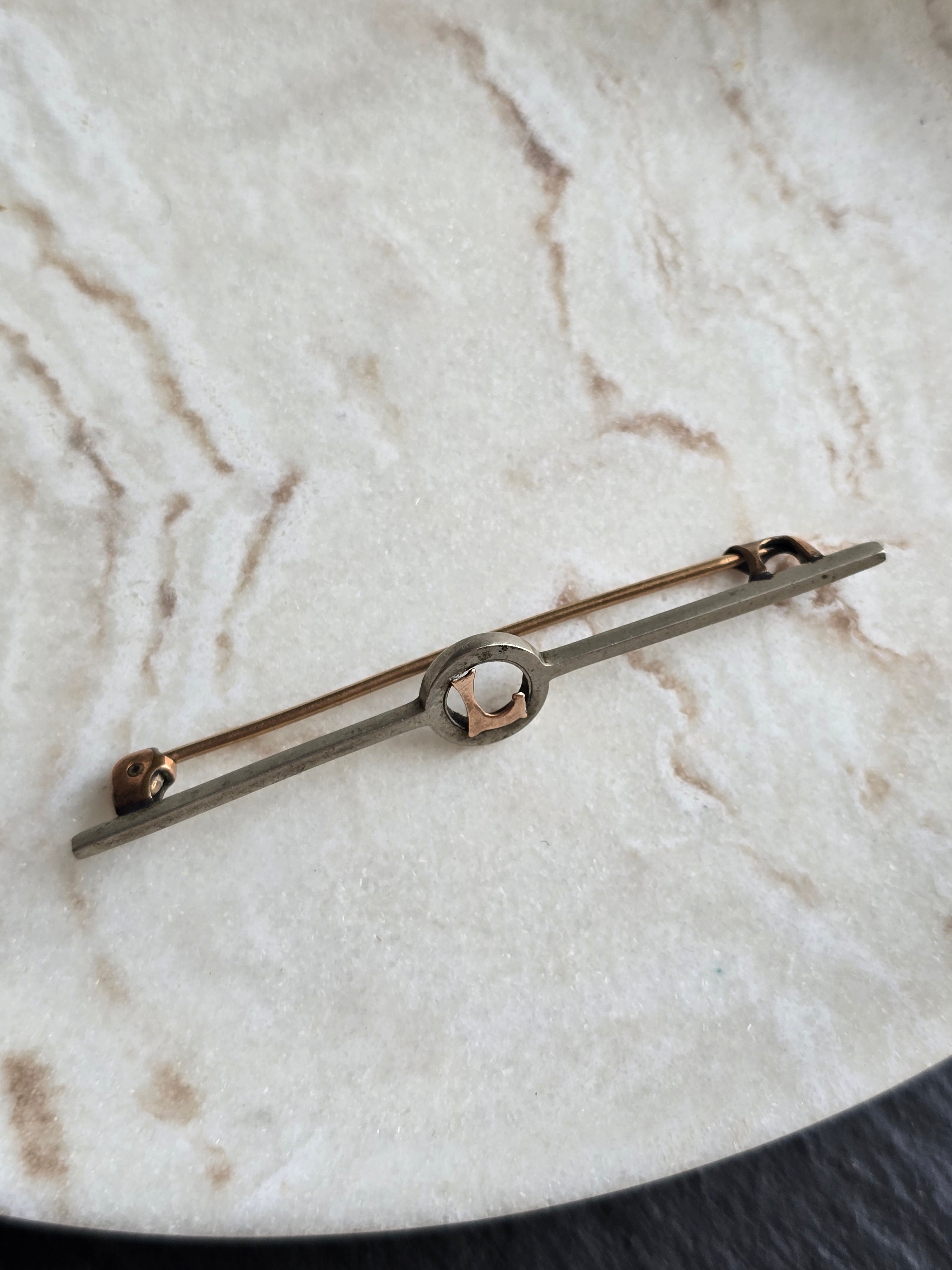 Antique Rolled Gold Metal Initial Letter L Bar Brooch, Pin, Lapel