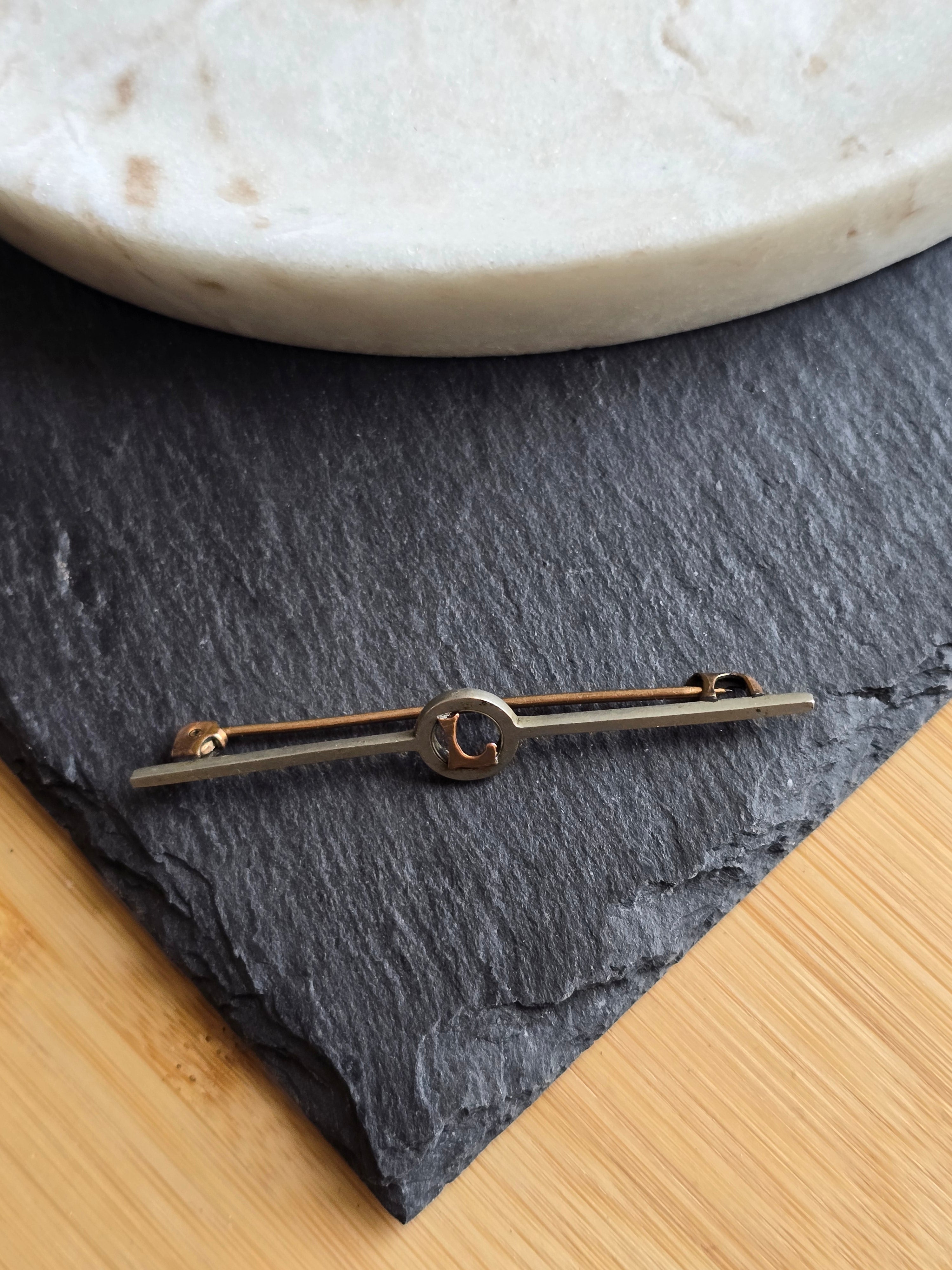 Antique Rolled Gold Metal Initial Letter L Bar Brooch, Pin, Lapel