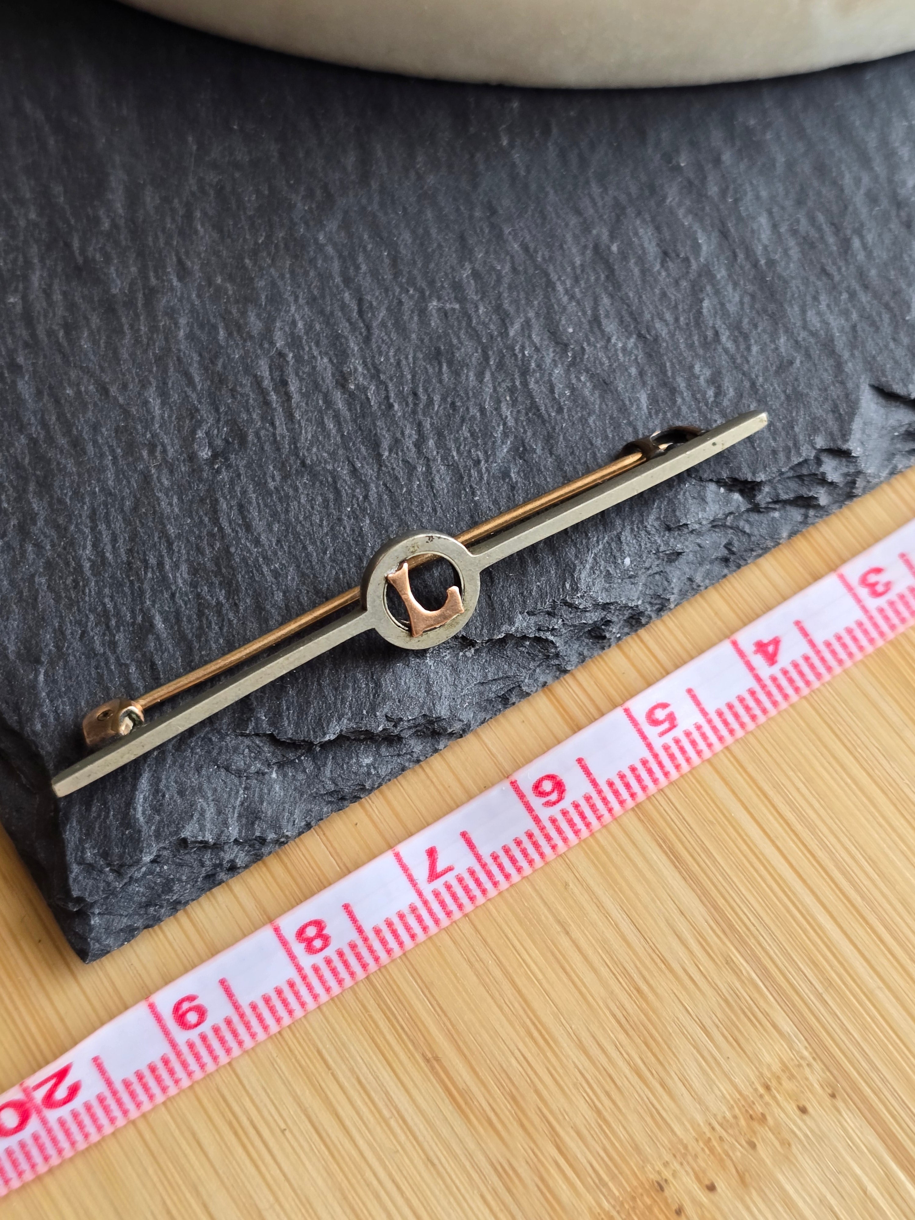 Antique Rolled Gold Metal Initial Letter L Bar Brooch, Pin, Lapel