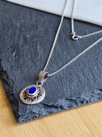 Sterling Silver Boho Oval Lapis Lazuli Gemstone Necklace