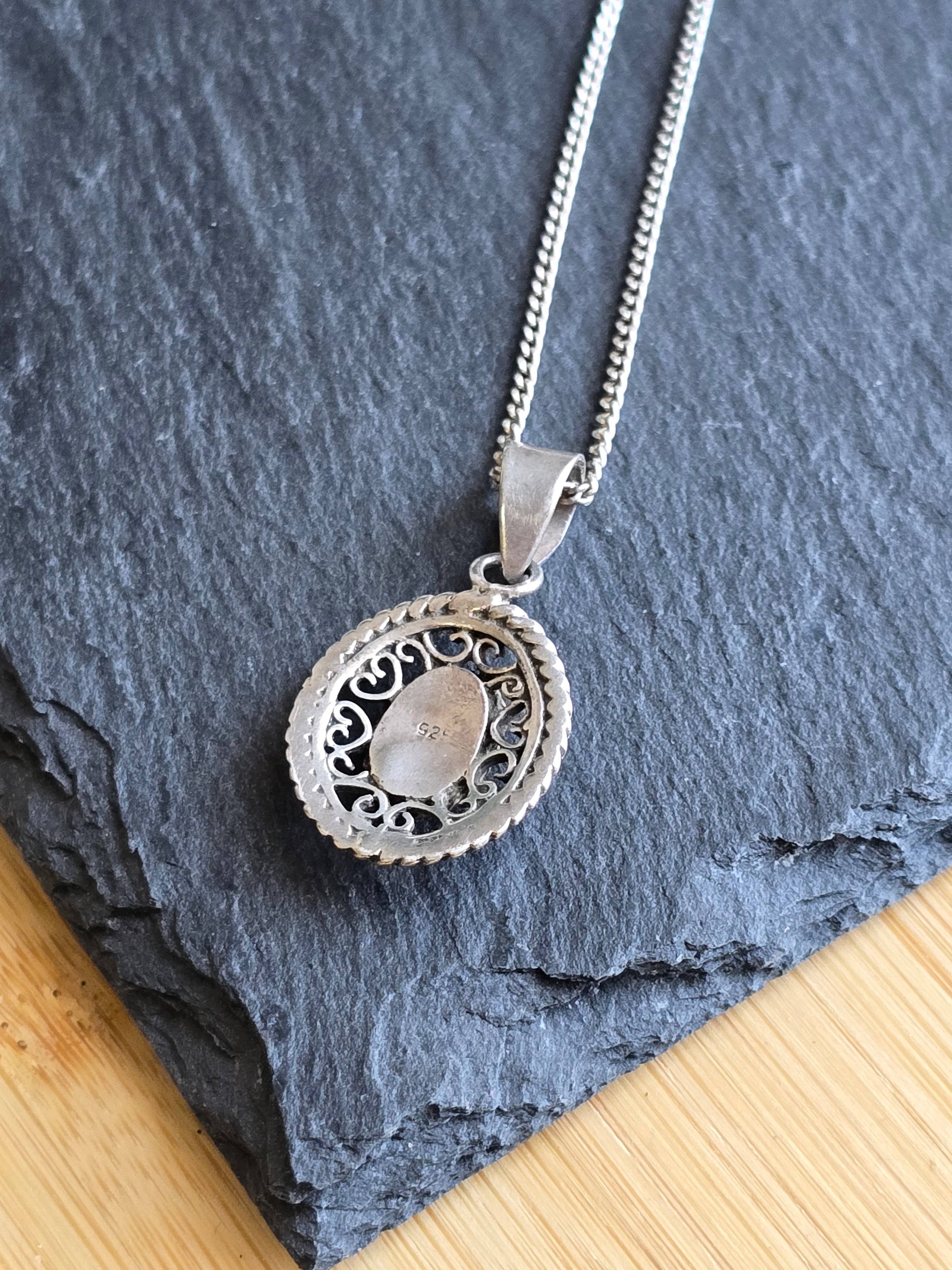 Sterling Silver Boho Oval Lapis Lazuli Gemstone Necklace