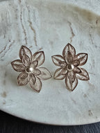 Vintage Silver Filigree Flower Stud Earrings, Boho Jewellery, Nature Inspired Statement Earrings