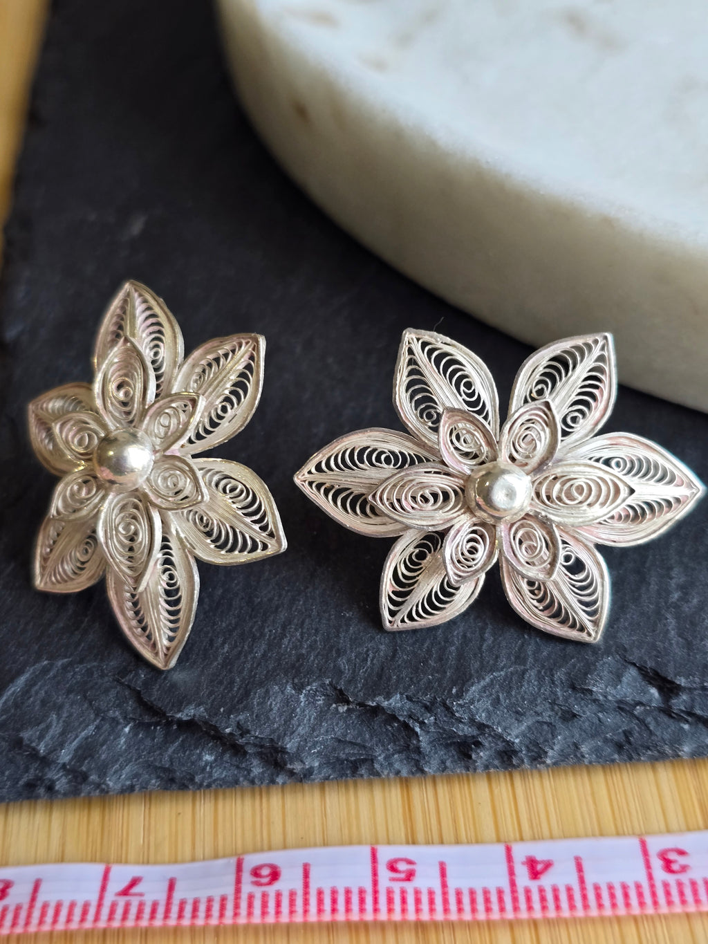 Vintage Silver Filigree Flower Stud Earrings, Boho Jewellery, Nature Inspired Statement Earrings