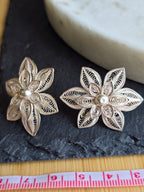 Vintage Silver Filigree Flower Stud Earrings, Boho Jewellery, Nature Inspired Statement Earrings