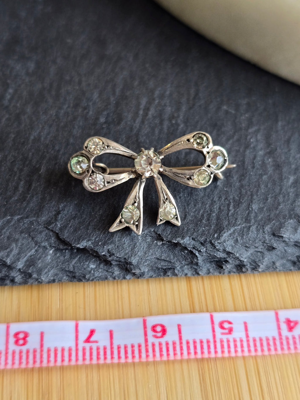 Sterling Silver Delicate Dainty Bow Paste Brooch, Pin, Lapel, Antique Elegance Jewellery