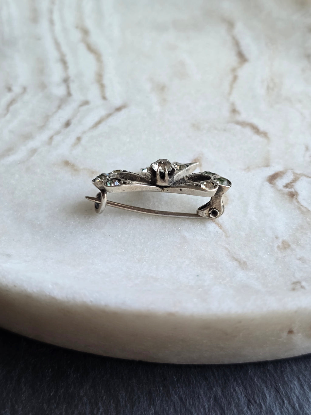 Sterling Silver Delicate Dainty Bow Paste Brooch, Pin, Lapel, Antique Elegance Jewellery