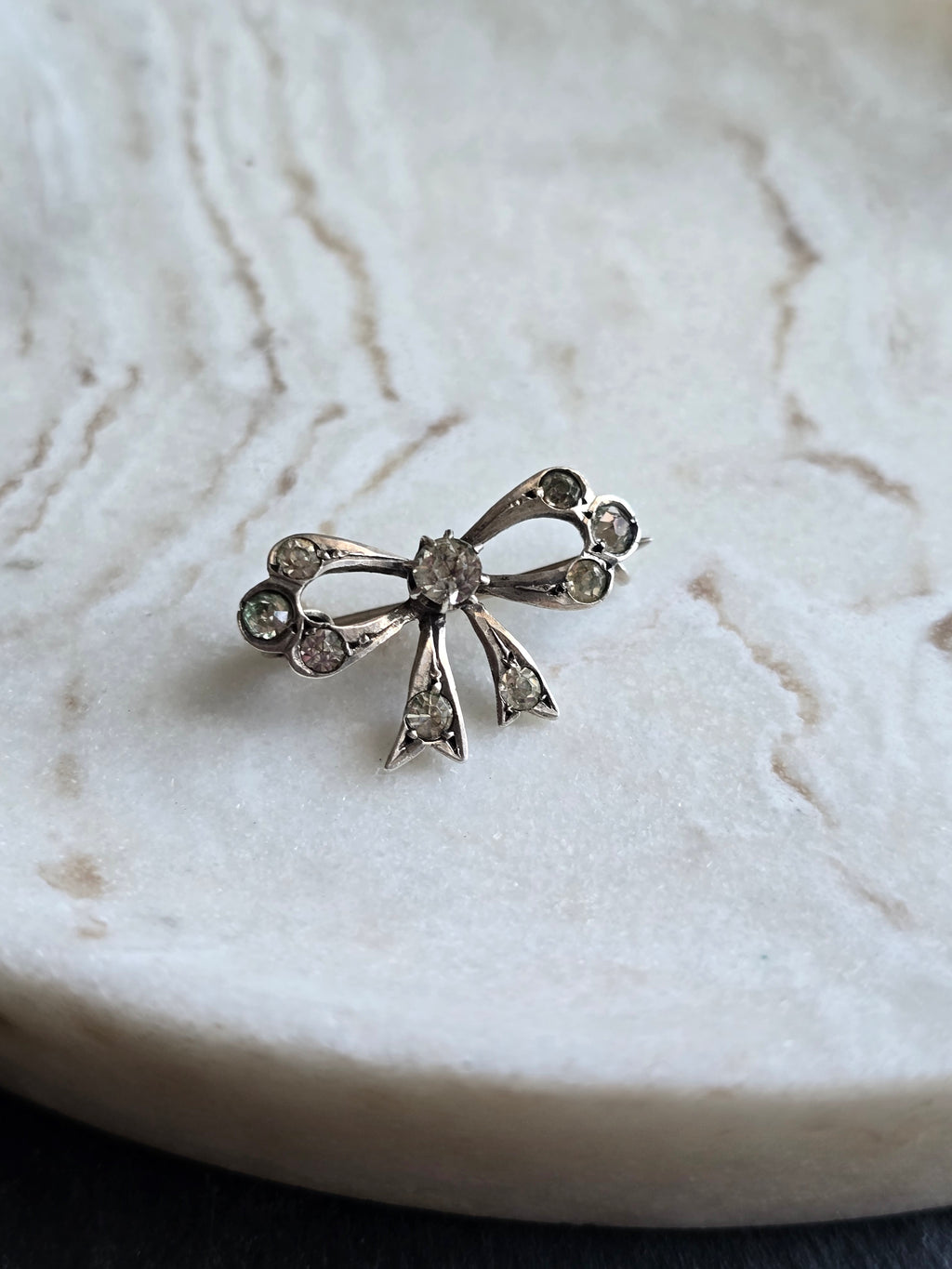 Sterling Silver Delicate Dainty Bow Paste Brooch, Pin, Lapel, Antique Elegance Jewellery