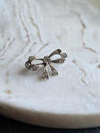 Sterling Silver Delicate Dainty Bow Paste Brooch, Pin, Lapel, Antique Elegance Jewellery