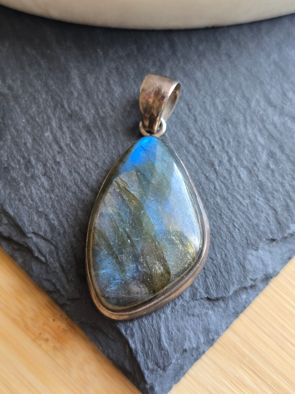 Vintage Blue Flash Labradorite Teardrop Sterling Silver Pendant, Natural Gemstone Jewellery, Crystal Gift