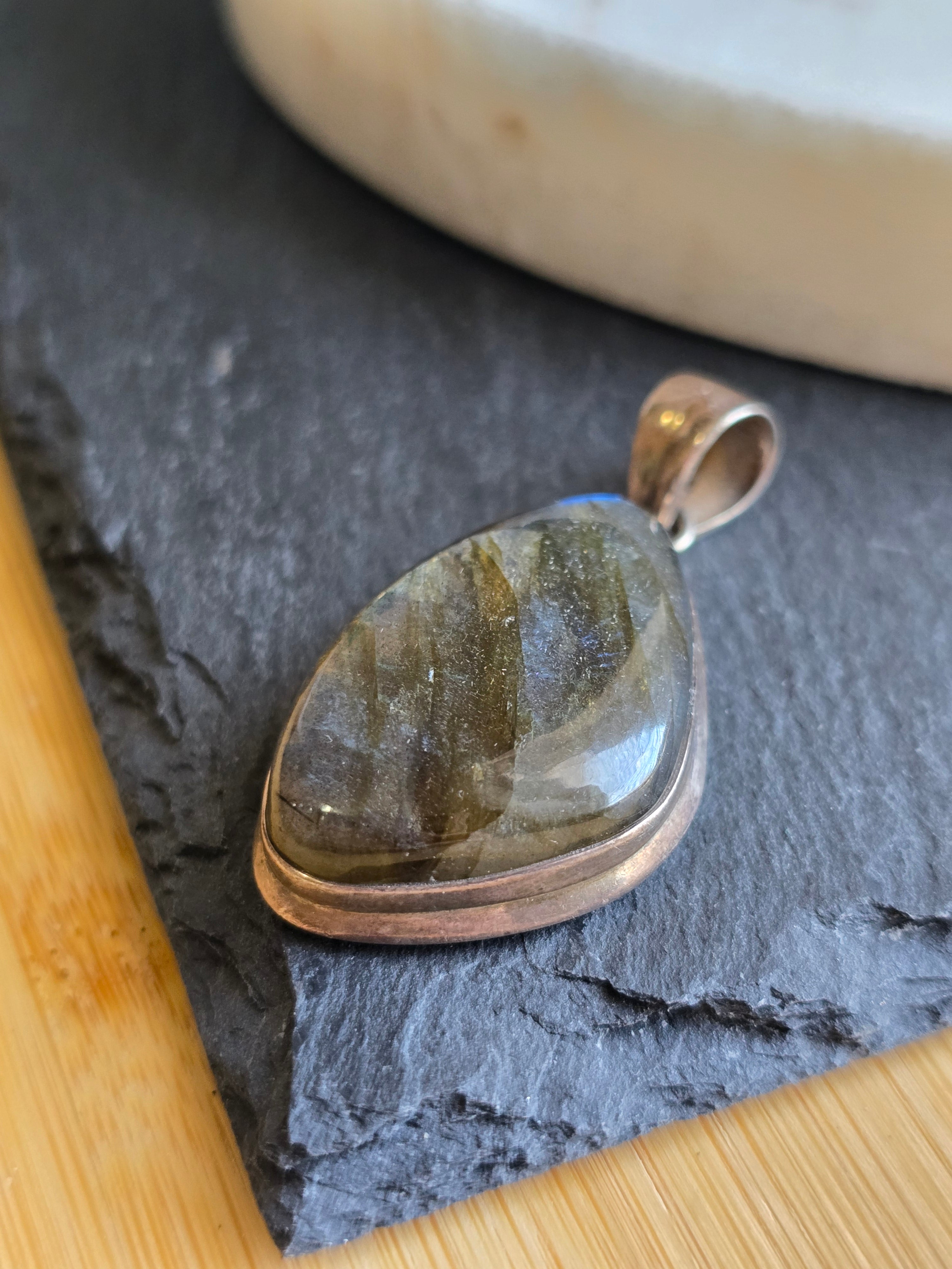 Vintage Blue Flash Labradorite Teardrop Sterling Silver Pendant, Natural Gemstone Jewellery, Crystal Gift