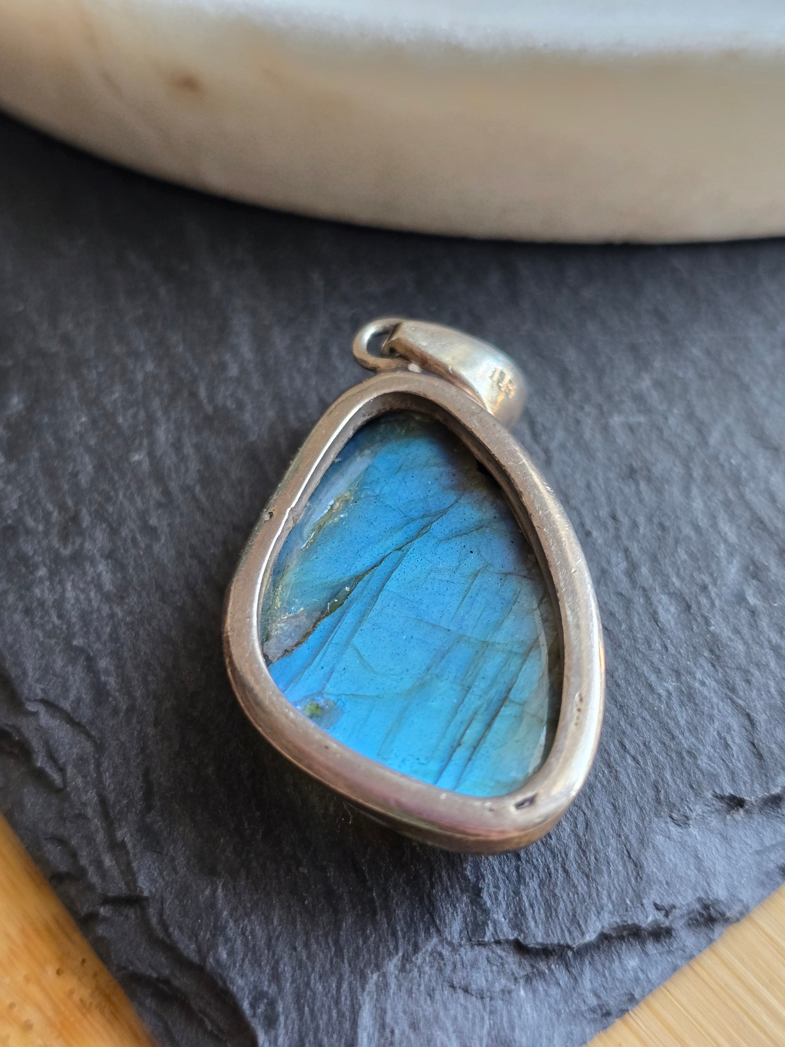 Vintage Blue Flash Labradorite Teardrop Sterling Silver Pendant, Natural Gemstone Jewellery, Crystal Gift