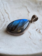 Vintage Blue Flash Labradorite Teardrop Sterling Silver Pendant, Natural Gemstone Jewellery, Crystal Gift