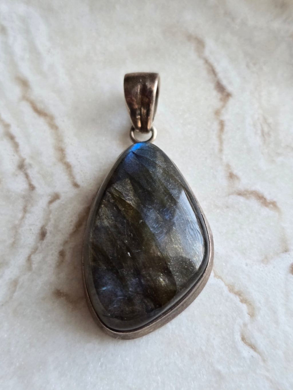 Vintage Blue Flash Labradorite Teardrop Sterling Silver Pendant, Natural Gemstone Jewellery, Crystal Gift