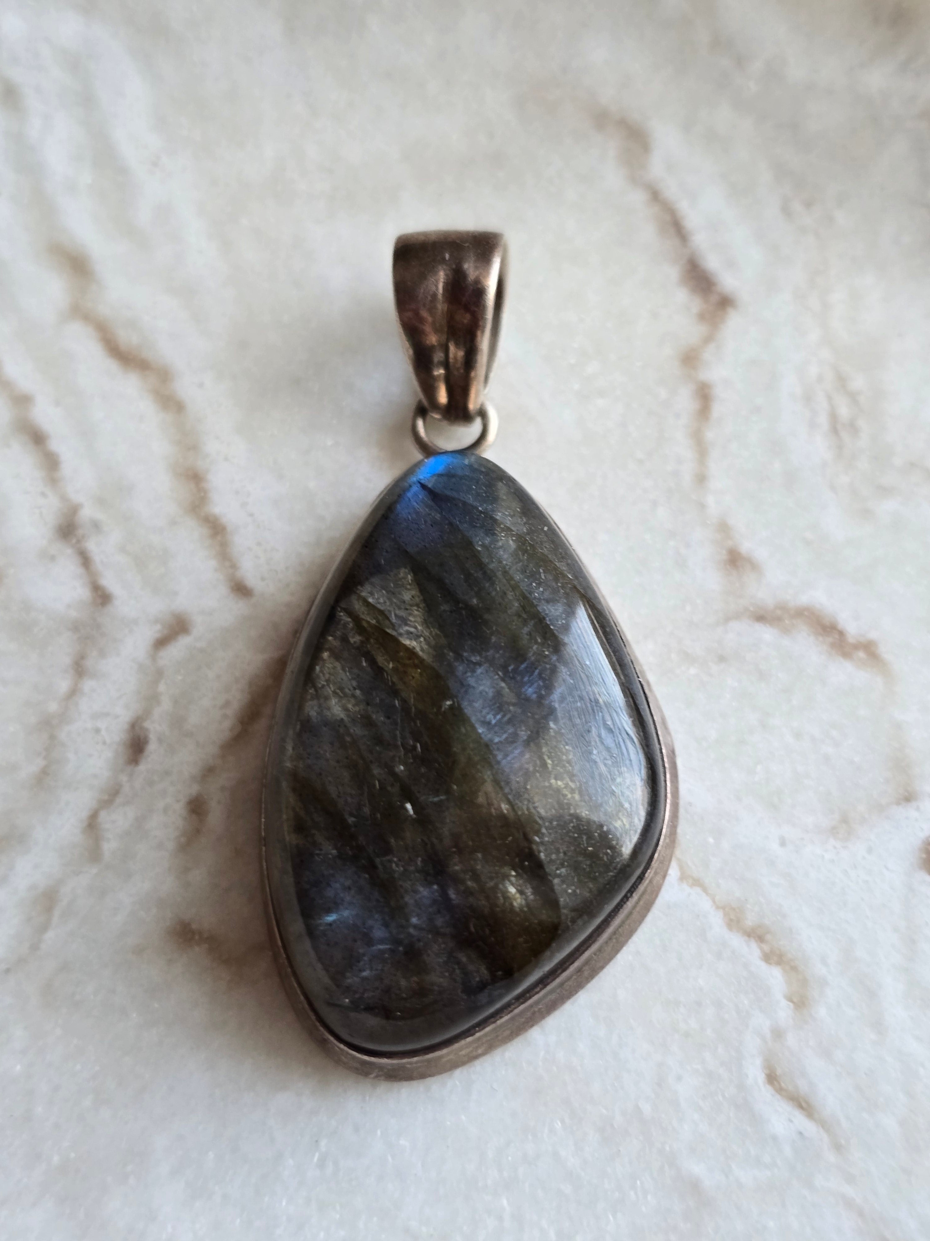 Vintage Blue Flash Labradorite Teardrop Sterling Silver Pendant, Natural Gemstone Jewellery, Crystal Gift