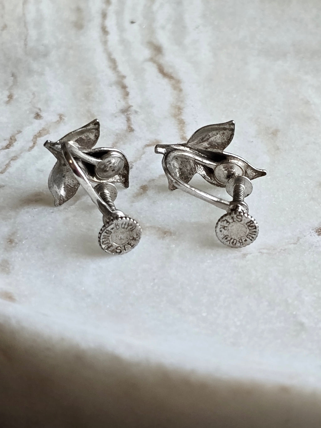Vintage Bond Boyd Sterling Silver leaf Earrings, Mid-century Modern Screw Backs, Modernist Designer Earrings