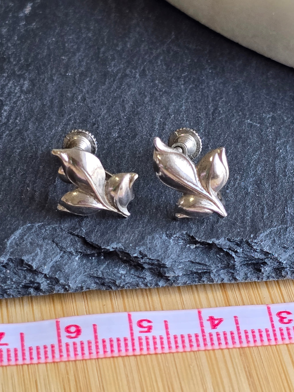 Vintage Bond Boyd Sterling Silver leaf Earrings, Mid-century Modern Screw Backs, Modernist Designer Earrings