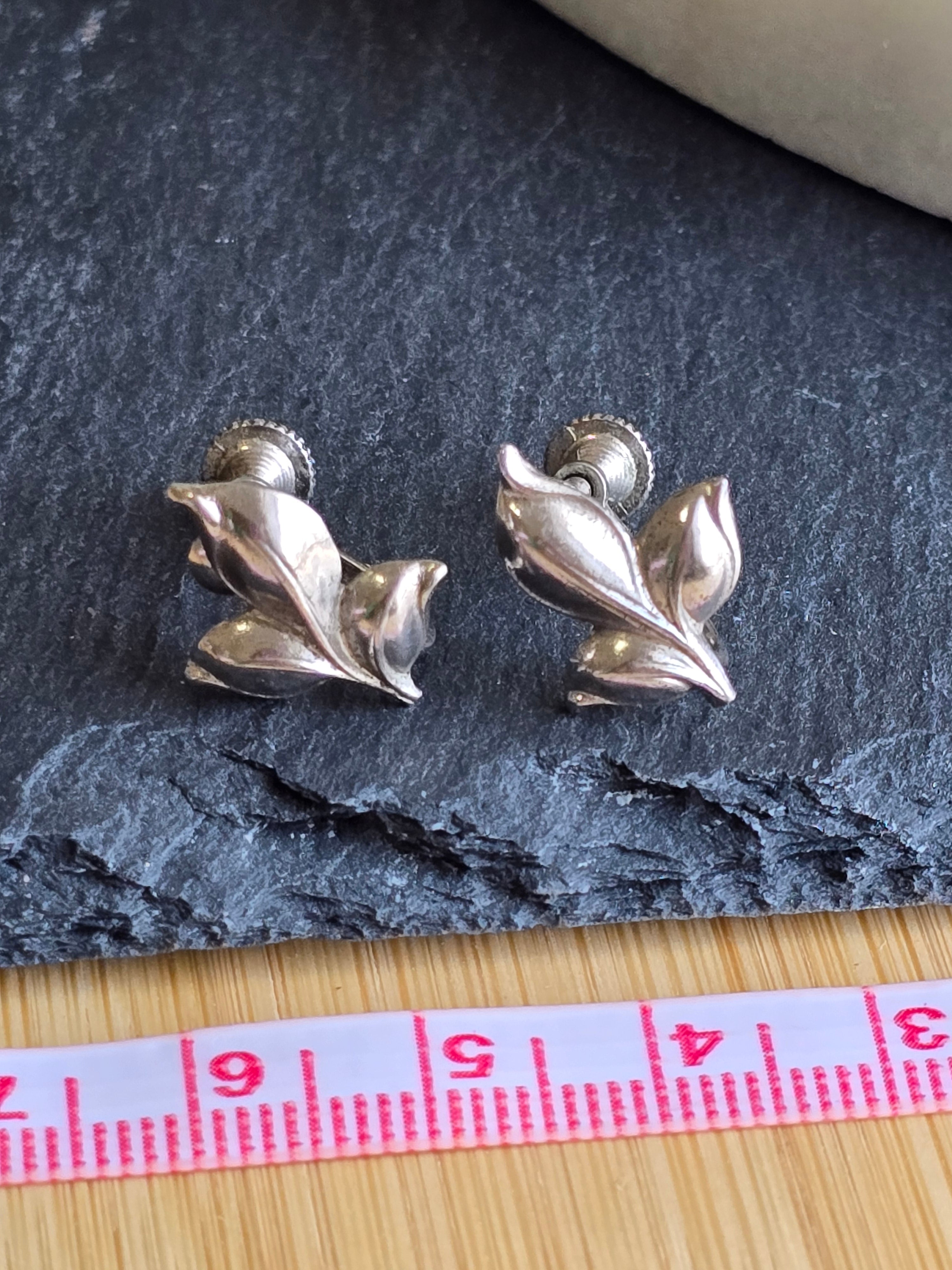 Vintage Bond Boyd Sterling Silver leaf Earrings, Mid-century Modern Screw Backs, Modernist Designer Earrings