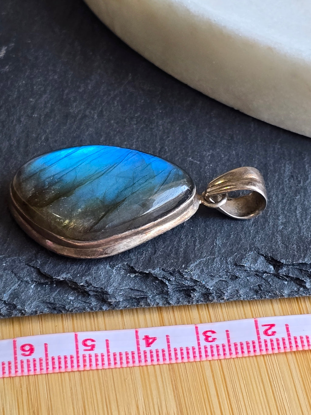 Vintage Blue Flash Labradorite Teardrop Sterling Silver Pendant, Natural Gemstone Jewellery, Crystal Gift