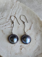 Vintage Mabe Peacock Blue Pearl Sterling Silver Drop Dangle Earrings, Classic Minimalist Earrings,