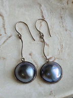 Vintage Mabe Peacock Blue Pearl Sterling Silver Drop Dangle Earrings, Classic Minimalist Earrings,