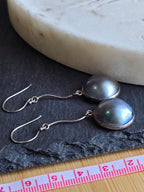 Vintage Mabe Peacock Blue Pearl Sterling Silver Drop Dangle Earrings, Classic Minimalist Earrings,