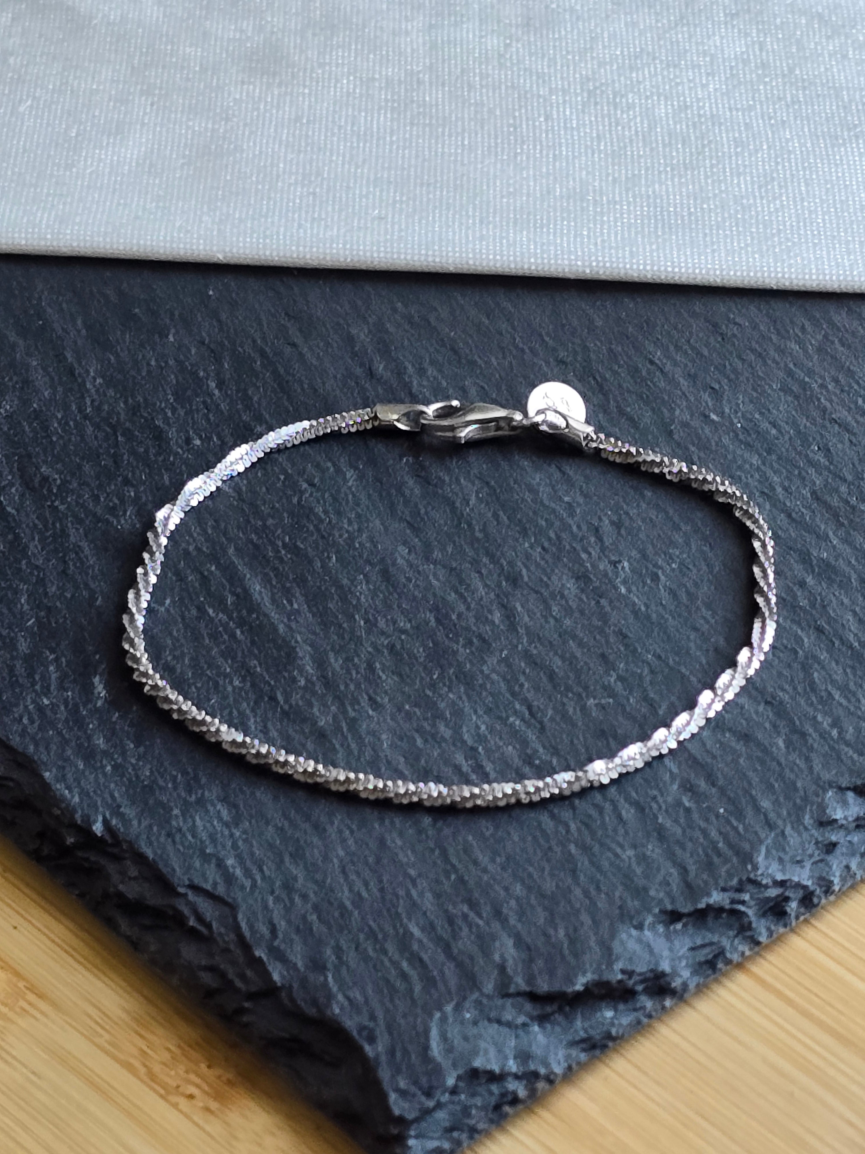 Fine Twist Chain Diamond Cut Bianca Italy 925 Sterling Silver Bracelet