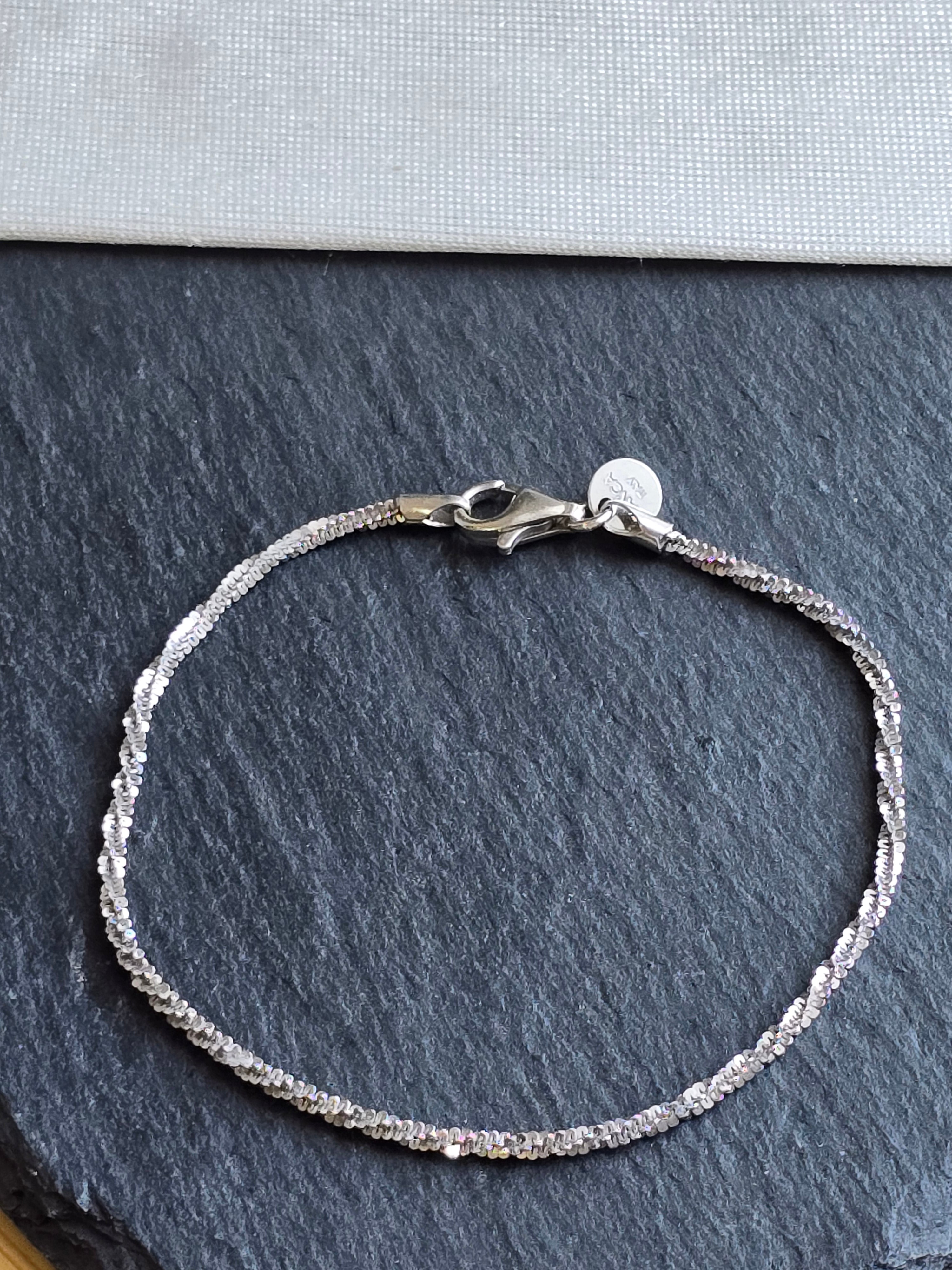 Fine Twist Chain Diamond Cut Bianca Italy 925 Sterling Silver Bracelet