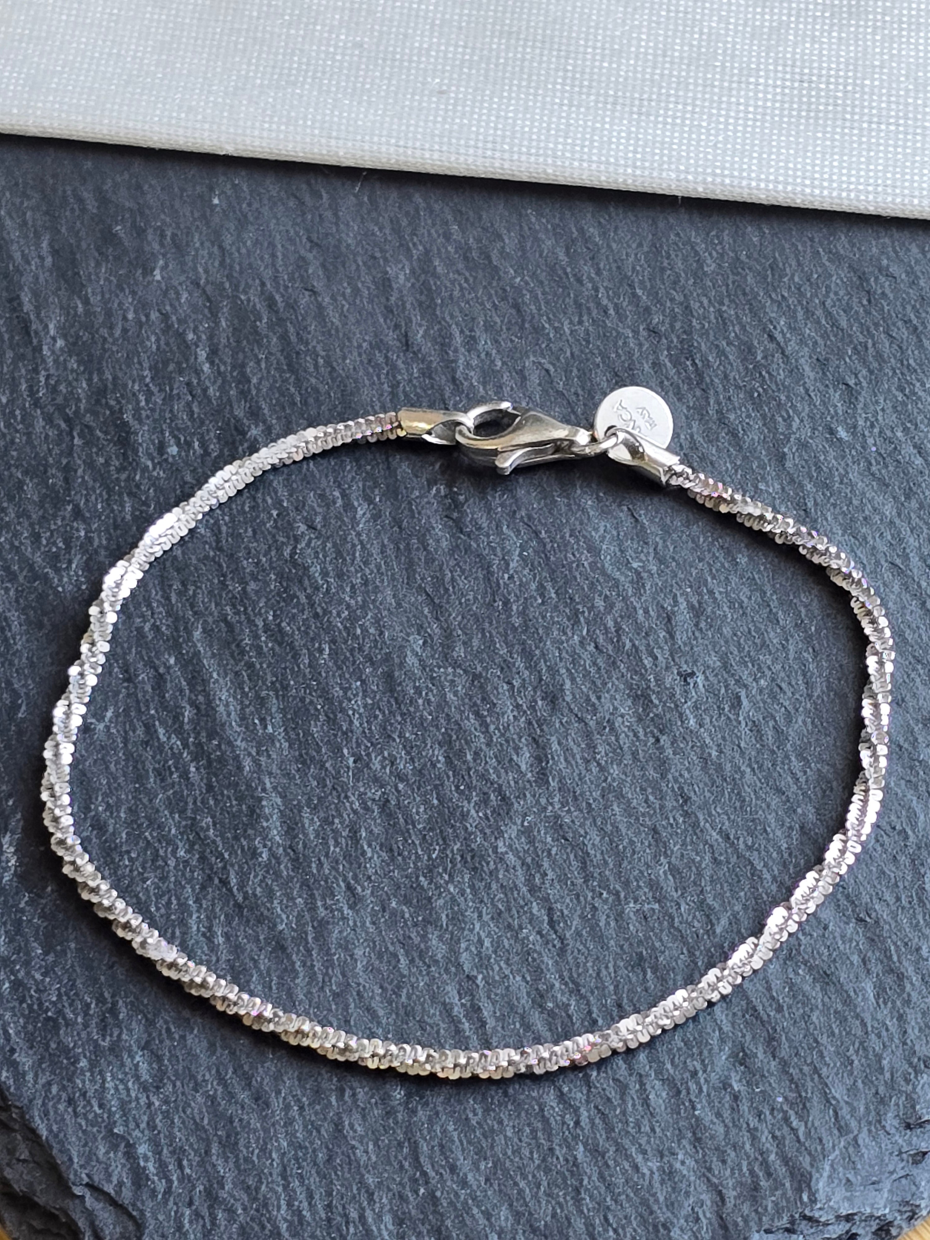 Fine Twist Chain Diamond Cut Bianca Italy 925 Sterling Silver Bracelet