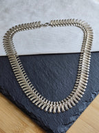 Vintage Sterling Silver Textured Articulated Fringe Necklace, Mid Century Etched Modern Chevron Link Collar