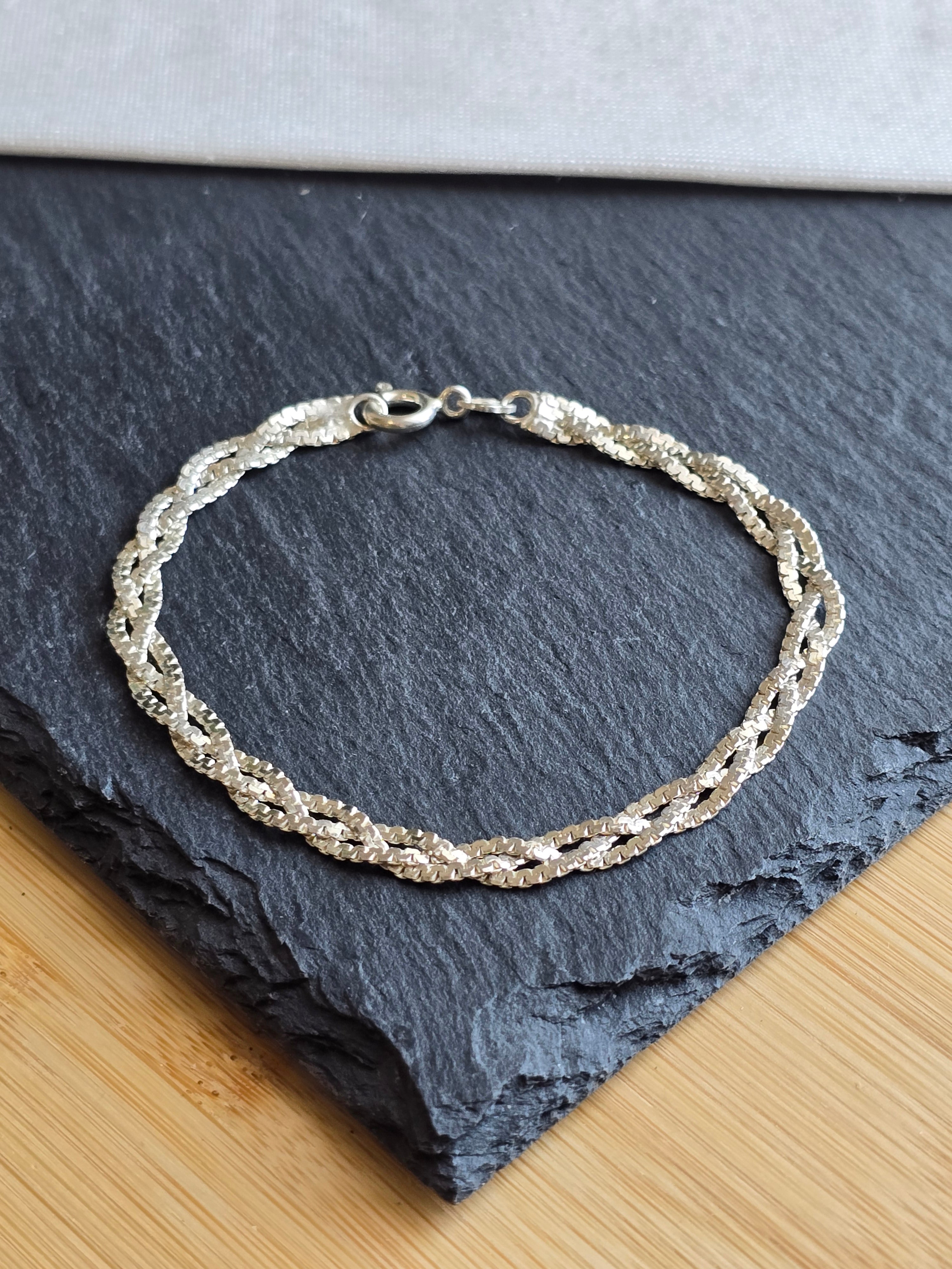 Italian 3 Strand Braid Flat S-Link Bracelet Sterling Silver