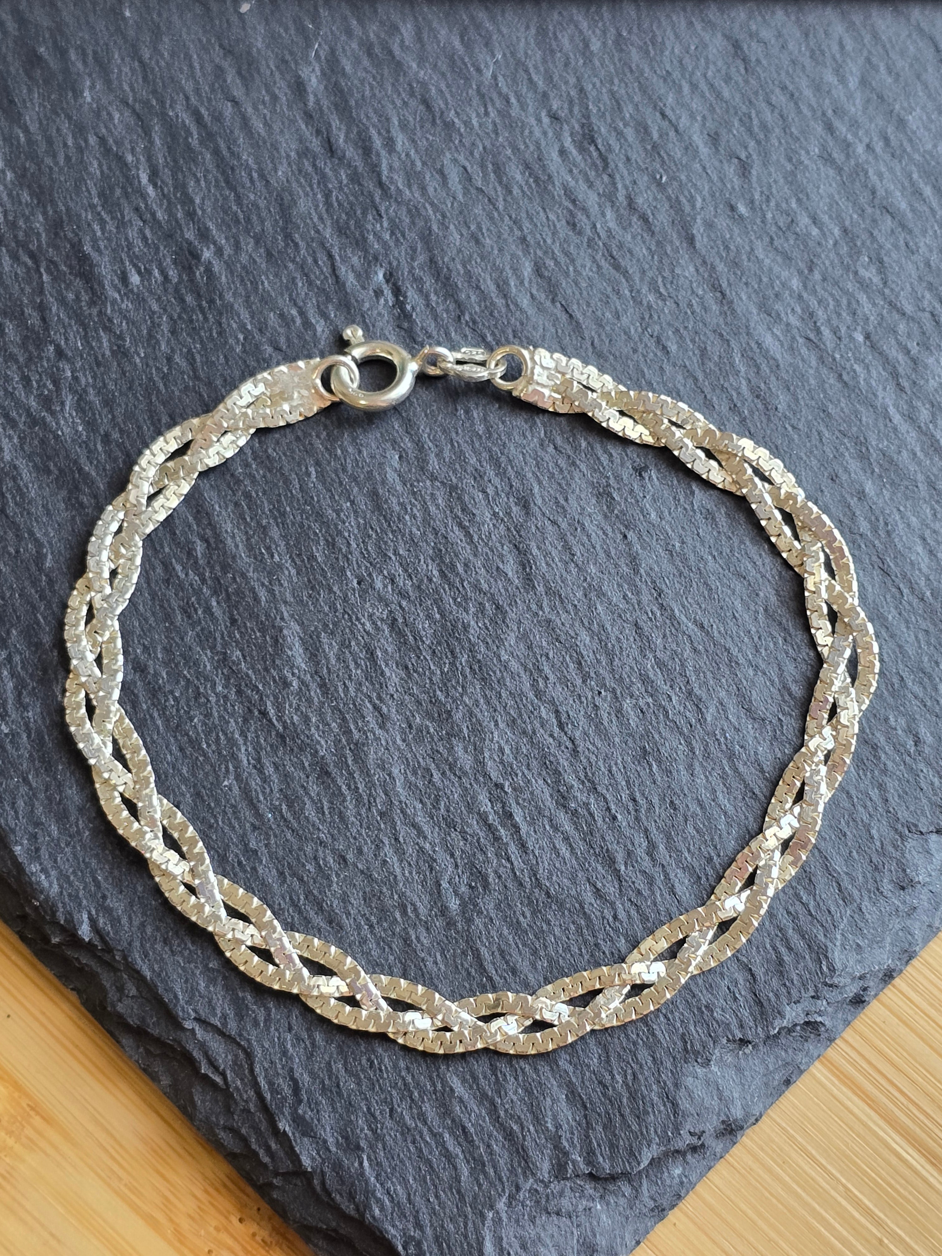 Italian 3 Strand Braid Flat S-Link Bracelet Sterling Silver