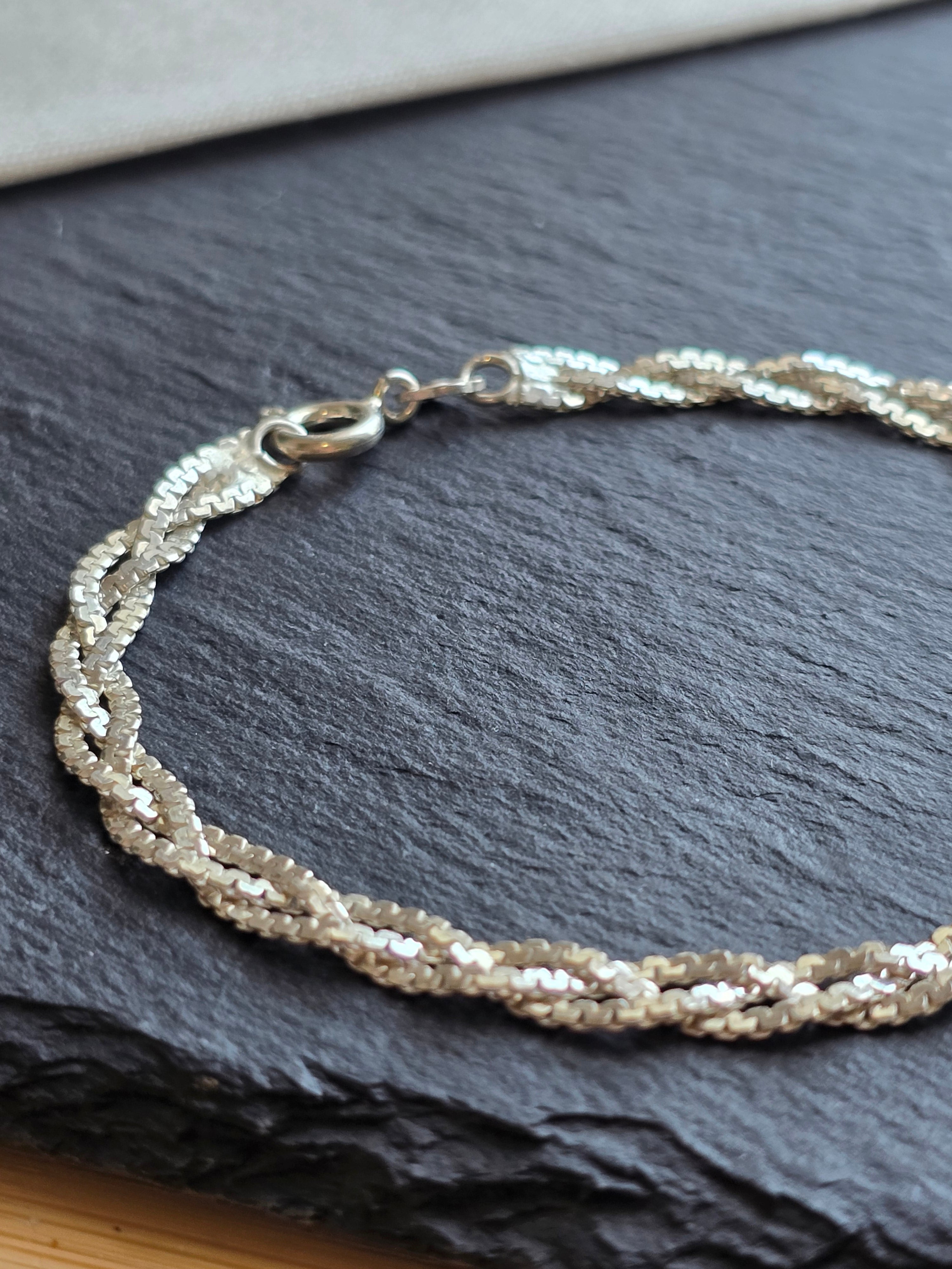 Italian 3 Strand Braid Flat S-Link Bracelet Sterling Silver
