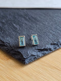 Sterling Silver Baguette Cut Blue Stud Earrings