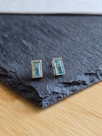 Sterling Silver Baguette Cut Blue Stud Earrings