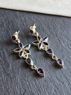 Tanzanite Gemstone Sterling Silver Flower Dangle Earrings